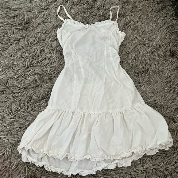 White Cutout Open Back Linen Mini Dress, XS - Picture 2 of 9
